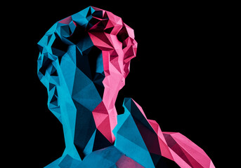 Low poly greek statue neural network style wallpaper background concept. 