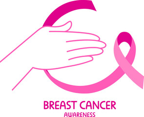 Checking breast. Breast cancer awareness concept. Vector illustration.