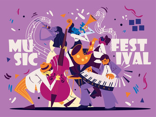 musicians and music festival poster - obrazy, fototapety, plakaty