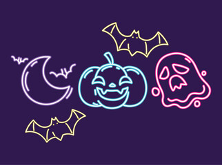 icons set, halloween neon