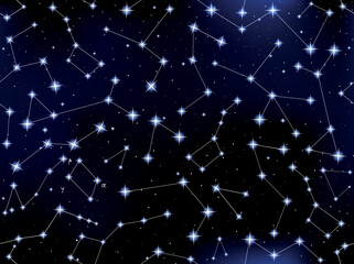 Astronomy vector seamless background with handwritten star constellations on starry space sky