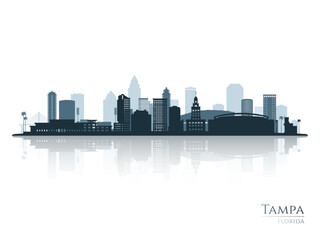 Tampa skyline silhouette with reflection. Landscape Tampa, Florida. Vector illustration. - obrazy, fototapety, plakaty