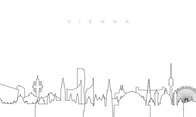 Naklejka premium Outline Vienna skyline. Trendy template with Vienna buildings and landmarks in line style. Stock vector design.