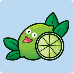 Funny green lemon laughing happily