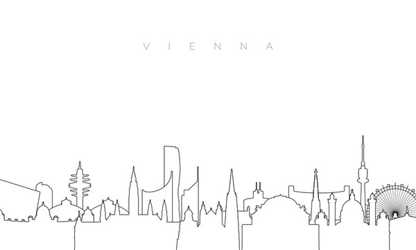 Outline Vienna skyline. Trendy template with Vienna buildings and landmarks in line style. Stock vector design.