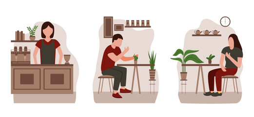 Coffee shop flat design bundle illustration