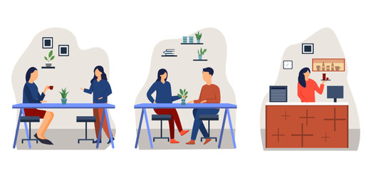 Coffee shop flat design bundle illustration