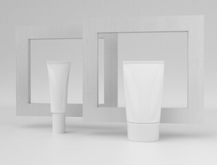 cosmetic shopping online application smartphone. beauty product package mockup. cosmetic app with a mobile screen. shop on web store. phone with copy space. beauty product collection. 3d illustrator