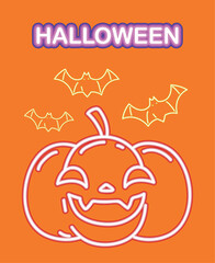 pumpkin and bat neon halloween