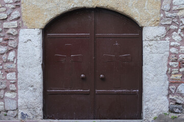 old wooden door in wall