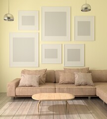 frame mockup interior 3D illustration, home decoration. copy space. clean room design. whiteboard tag promotion. shop house restaurant promotion. quote frame. minimal interior room concept. 3D render