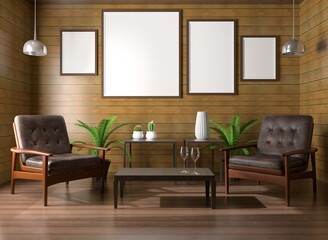 frame mockup interior 3D illustration, home decoration. copy space. clean room design. whiteboard tag promotion. shop house restaurant promotion. quote frame. minimal interior room concept. 3D render