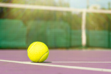tennis background Close-up shots of tennis balls in tennis courts With a mesh as a blurred...