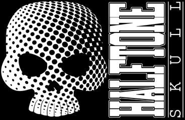 Halftone skull typography with black background