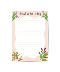 The daily planner template. Organizer and schedule with space for notes. Vector illustration. A to-do list to do. Colorful with leaves