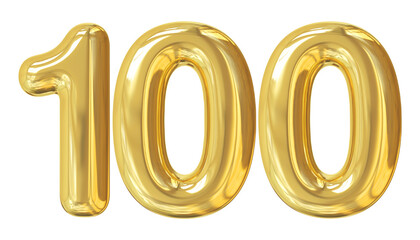 3d number 100 gold balloon