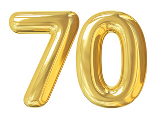 3d number 70 gold balloon