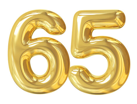 3d Number 65 Gold Balloon