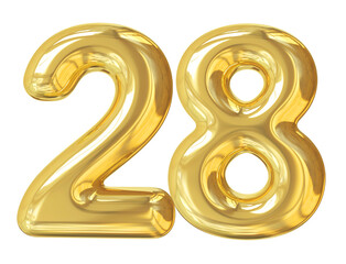 3d number 28 gold balloon