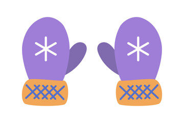 Winter purple mittens with snowflakes