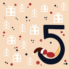 Christmas advent calendar 5, striped. Vector illustration