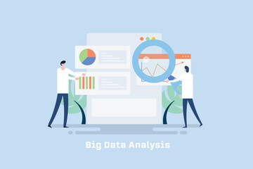People examine data visualization, Business analytics and financial report on dashboard. Big data concept.