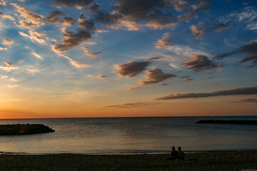 Colorful sea beach sunrise, Mediterranean, France