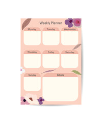 Minimalist planning. Daily and weekly planner templates. Illustration on a pink background with flowers