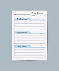 Vector daily planner print template. Pages for effective planning. Sheets of paper. Vector illustration design