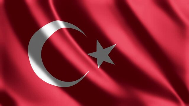 Turkey National Flag. seamless closeup waving, loop animation. Wonderful shiny flag. 3D render