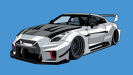nissan GTR car illustration vector design - obrazy, fototapety, plakaty