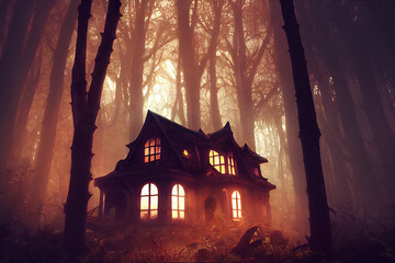 Halloween spooky haunted house - obrazy, fototapety, plakaty