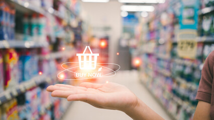 Woman shopping online with smartphone, online store system, network shopping, product management system