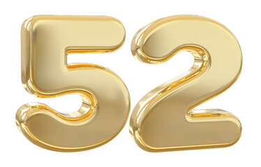 3d number 52 gold