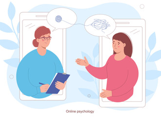 Psychotherapist and patient. An online psychotherapy session. Psychological assistance and counseling, treatment addictions and mental problems.