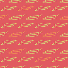 Seamless vector pattern with doodle style leaves on a pink background. Floral texture for wallpaper, wrapping paper, eco product packaging, textile