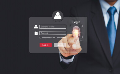 Close-up of hand scan fingerprint biometric identity to access personal data in the computer.