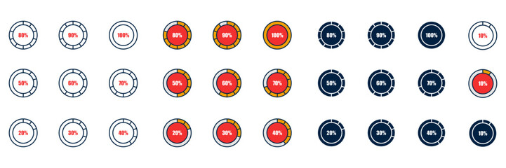vector icon graphic growth from ten to one hundred percent, with three color versions namely outline, glyph, and flat color. Perfect for templates, symbols and more