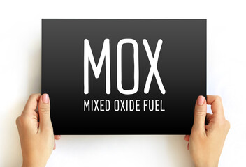 MOX - mixed oxide fuel acronym text on card, abbreviation concept background
