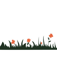 Stencil and silhouette of flowers and grass green and orange