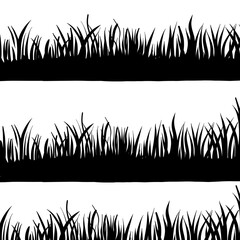 Set of silhouettes of grass black background shadow