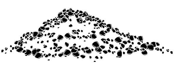 Black silhouette of heap of soil or stones isolated on white background. Design element.