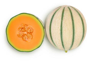 Cantaloupe melon isolated on white background with full depth of field. Top view. Flat lay