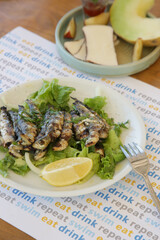 Various Mediterranean dishes served on the restaurant table	