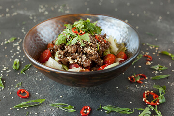 beef meat with vegetables , asian cuisine