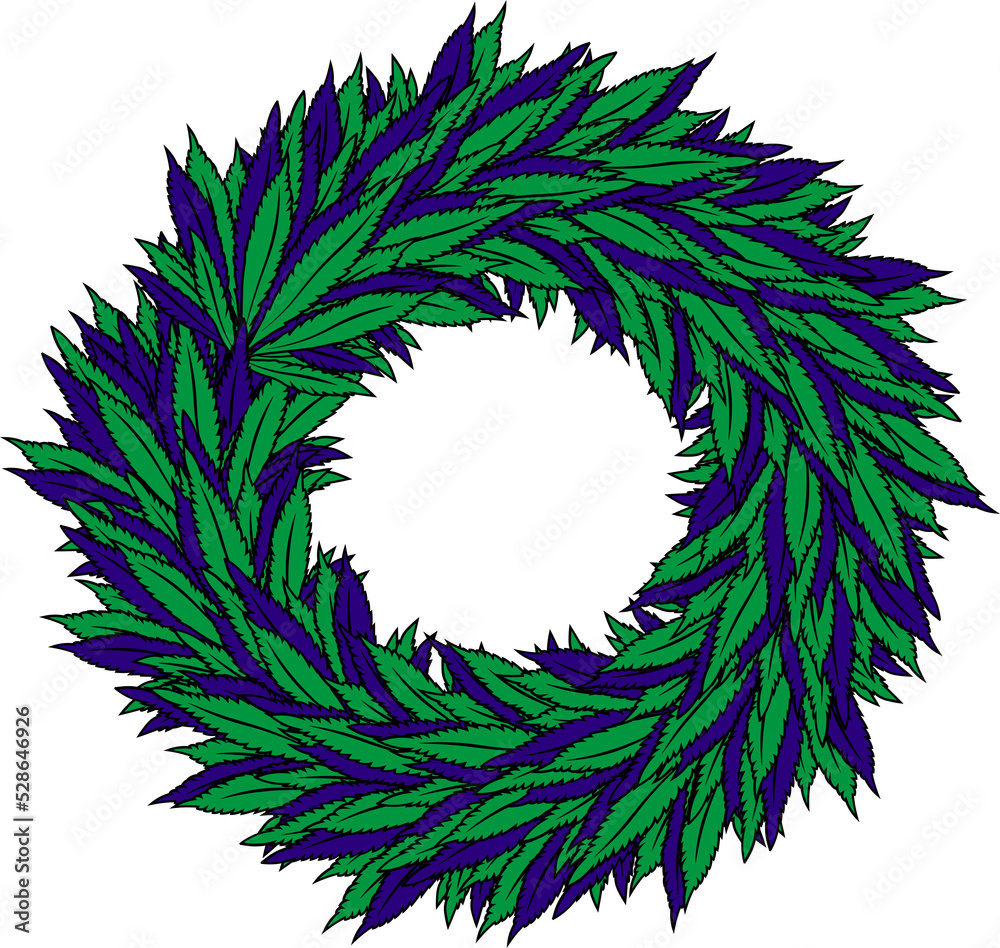 Wall mural a wreath of cannabis leaves in purple and green