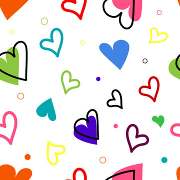 Seamless pattern of multicolored hearts.