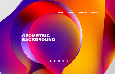 Landing page abstract liquid background. Flowing shapes, round design and circle. Web page for website or mobile app wallpaper