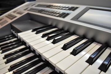 Obraz na płótnie Canvas 電子オルガンの鍵盤と操作パネルやボタン