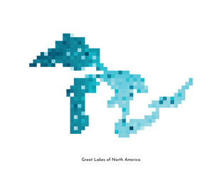 Fototapeta premium Vector isolated geometric illustration with simple icy blue shape - map of Great Lakes of North America. Pixel art style for NFT template. Colorful logo with gradient texture